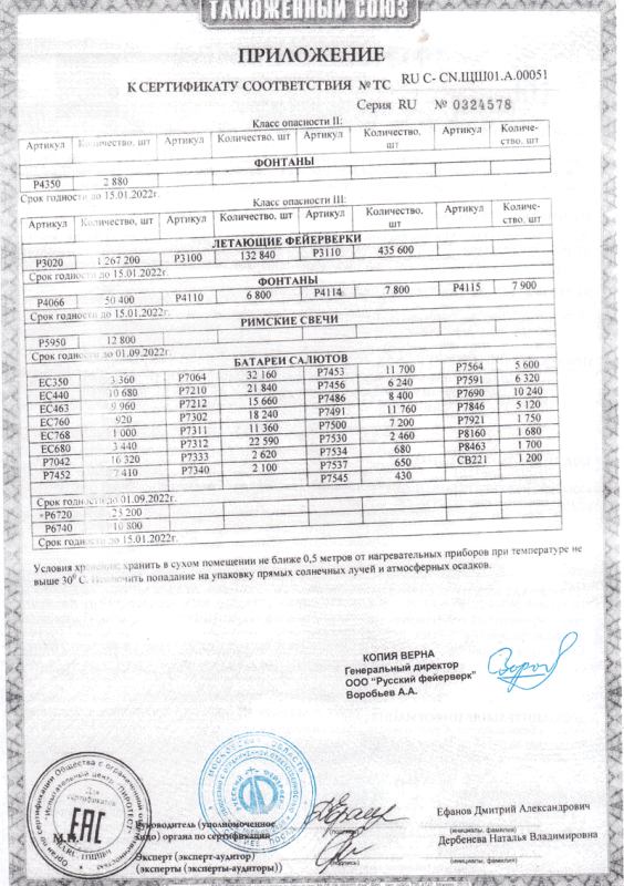 Сертификат соответствия № 0324578  - Октябрьский Архангельская область | oktyabrskijarhangelskaya.salutsklad.ru 